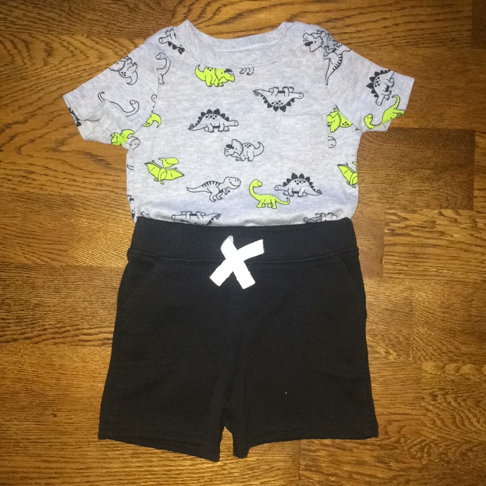 Dino pocket onesie w/ shorts